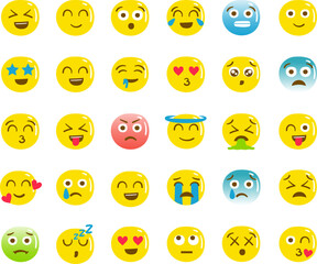 Fototapeta premium Icon vector of emoji or emoticon with different expressions and flat style
