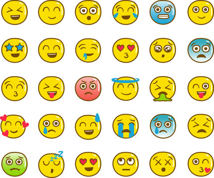 Naklejki Icon vector of emoji or emoticon with different expressions and outline color style