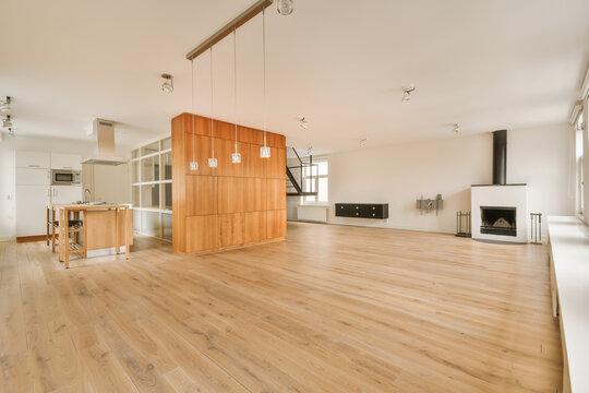 Empty Large Room With White Walls And Ceiling