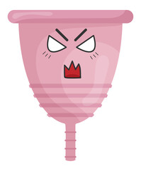 Sticker funny menstrual cup with kawaii emotions. Kawaii faces.Cartoon illustration without background