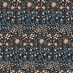 Seamless vintage pattern with flowers in muted tones. Print for textile design.