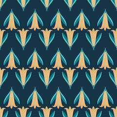 Seamless vintage pattern with golden flowers on a green background.