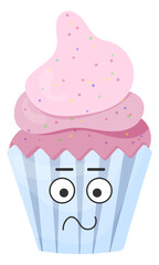 Sticker funny cartoon cupcake with kawaii emotions. Kawaii faces. Cute cartoon illustration without background