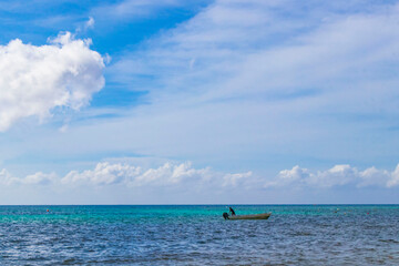 Boats yachts ship jetty beach in Playa del Carmen Mexico.