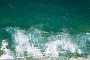 Top view aerial photo from flying drone of amazing beautiful sea beach landscape with turquoise water, Copy space for your advertising text message or promotional content,Travel and tour background