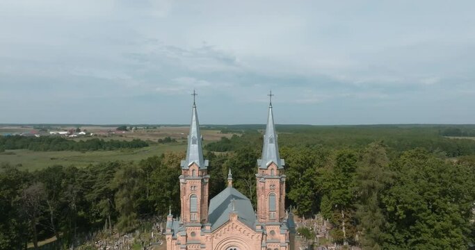 flight over the spiers of a neo-gothic temple