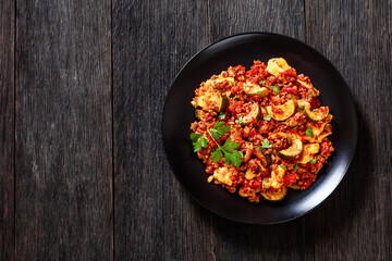 tasty Polenta Ground beef Casserole on black plate