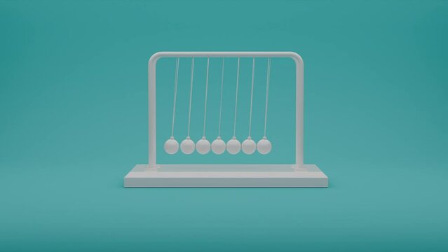 Abstract 3D Rendered Newton Cradle Over Teal Background