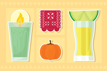 mexican symbols icon set