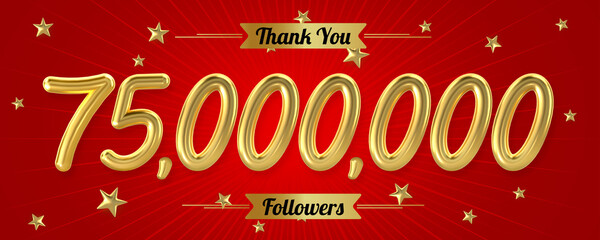 3d golden 75 million with star and red background. 3d illustration.