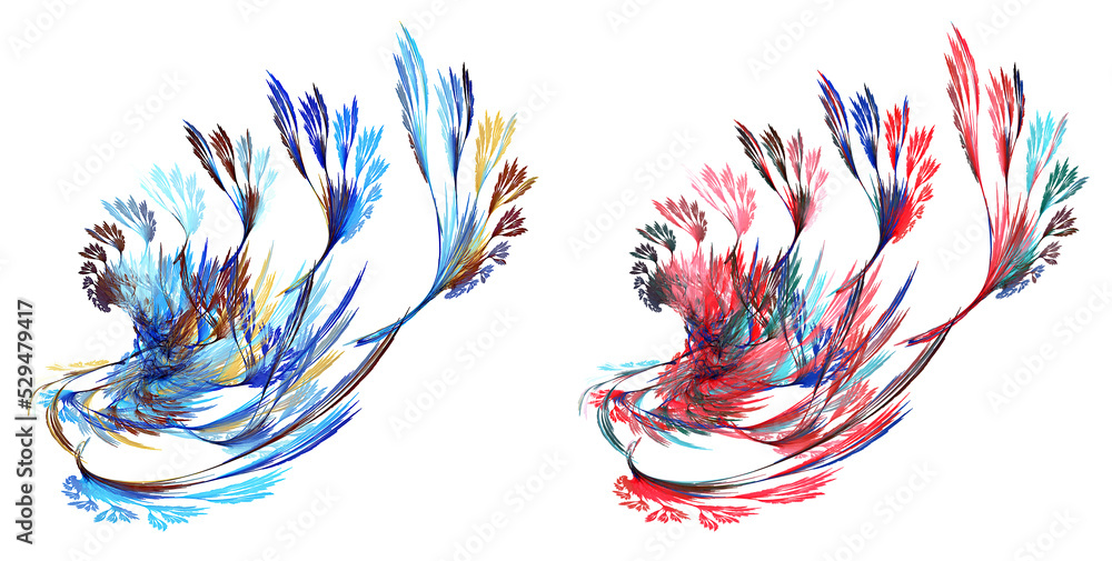 Poster abstract colorful wings on a white background with fan-shaped feathers. set of graphic design elemen