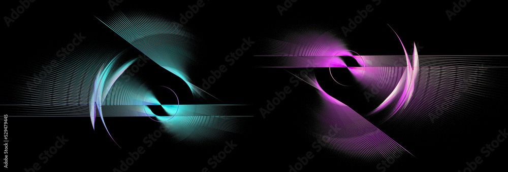 Aufkleber turquoise and magenta abstract propellers blades rotate on a black background. set of abstract fract