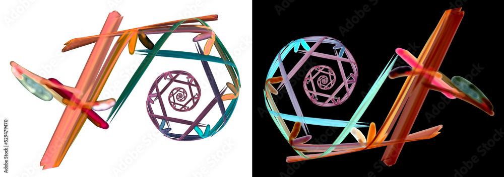 Poster elegant colorful spiral patterns on white and black backgrounds. set of graphic design elements. 3d 