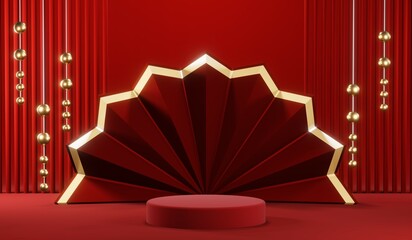 3D rendering of blank product background for cream cosmetics Modern red podium background