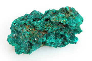 Natural natural stone green dioptase on a white background