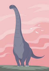 Big alamosaurus with a long neck and tail. Herbivorous dinosaur sauropod of the Jurassic period. Prehistoric lizard. Vector cartoon illustration © Mikhail