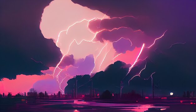 Tunderstorm sky digital painting.