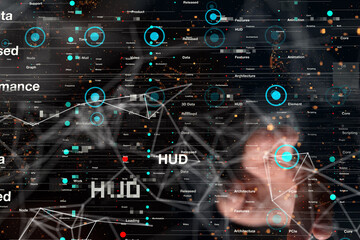 Neural network 3D illustration. Big data and cybersecurity