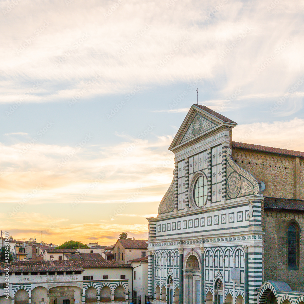 Wall mural florence, italy. sunset light on santa maria novella - holy mary church - nobody and copy space.