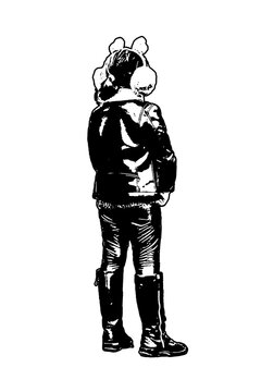 Isolated girl with leather clothes graphic