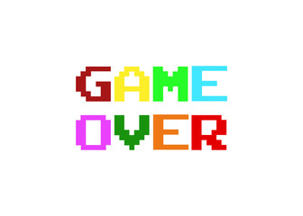 A simple plain Game Over screen, with funny carousel colors. Big characters, 8 bit pixel style, isolated.
