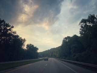 Evening highway in the hills