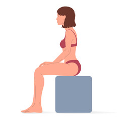 Young caucasian woman sitting, body of a woman. Isometric vector illustration of a sitting person.
