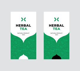 Collection of tea etiquettes with floral elements. Sticker design for tea packaging. Herbal tea, natural organic product. Green banner with floral elements. The concept of packaging organic products.