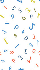 Transparent seamless vector patterns. with numbers and letters. A motif for textile print, wrapping gift paper or web project. Kids room wall art print.