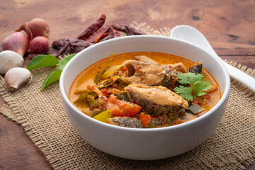 Spicy snake head fish Creamy soup ,Thai hot and sour soup with fish and mushroom,Tom yum pla