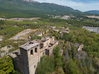 Fototapeta na wymiar Aerial view of Abandoned village