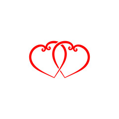 Two red linked hearts logo icon isolated on white background