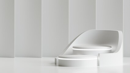 Fototapeta na wymiar 3D Rendered of Double Empty Space White Podium with Glowing Light for Product Showcase