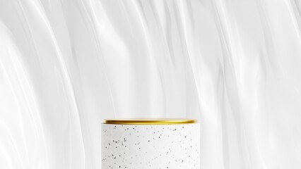 Empty Space Podium with Gold and Concrete Texture and Wavy Fabric for Product Display 3D Rendered