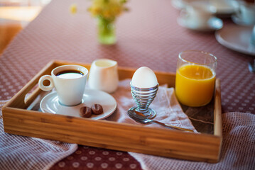 Boiled egg for breakfast close up shoot
