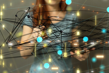 Global network. Blockchain. 3D illustration. Neural networks and artificial intelligence. Abstract