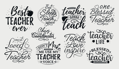 Teacher Svg Bundle, Teacher quote with typography for t-shirt, card, mug, poster and much more
