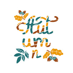 autumn lettering with acorns