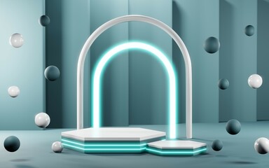 3D rendering of blank product background for cream cosmetics Modern blue pastel podium background
