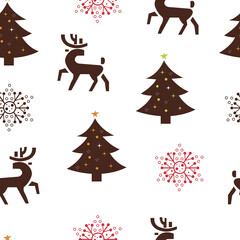 Fototapeta premium Seamless pattern with reindeer and snowflakes. The theme of the new year and Christmas.