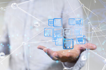 Online shopping business concept selecting shopping cart.