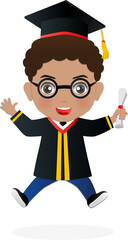 Congratulated kids new graduate,Happy smiling cute cartoon jumping with holding diploma