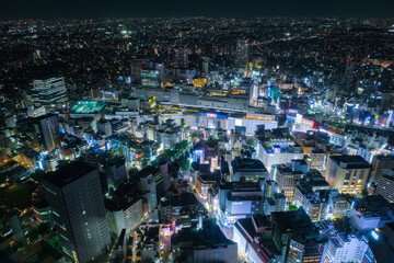 東京都 池袋、サンシャイン60展望台からの池袋駅周辺の夜景