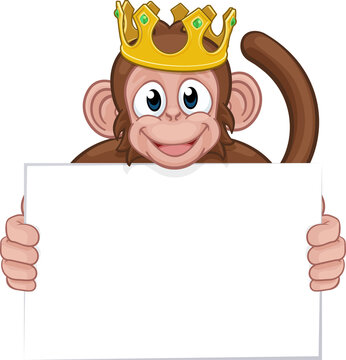 Monkey King Crown Cartoon Animal Holding Sign