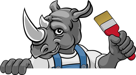 Rhino Painter Decorator Holding Paintbrush