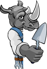 Rhino Bricklayer Builder Holding Trowel Tool