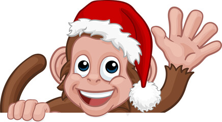 Christmas Monkey Cartoon Character in Santa Hat