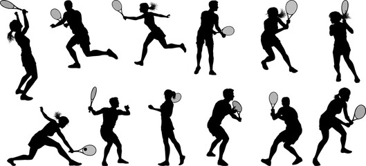 Silhouette Tennis Players Sports People Set
