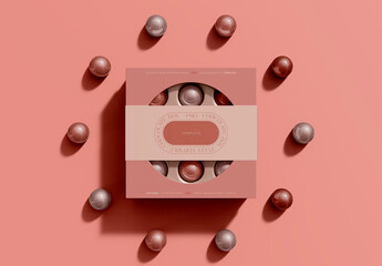 3D Box with Small Chocolates Mockup