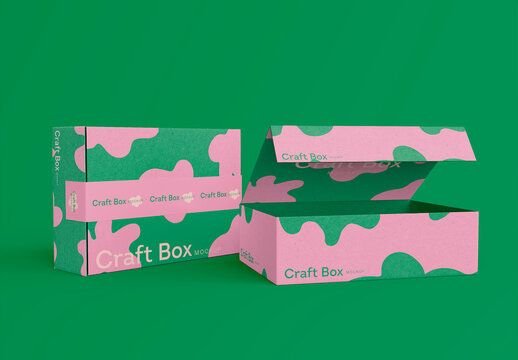 3D Open and Closed Cardboard Box Mockup